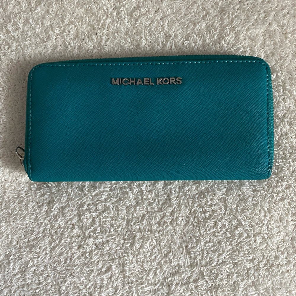 Michael Kors Turquoise Zip-Around Wallet